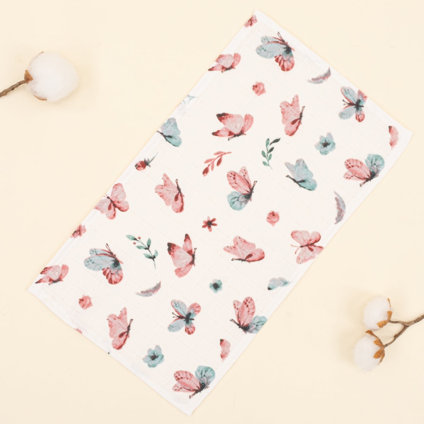 5'li Omuz Mendili Set - Gül Kurusu Muslin - Kelebek