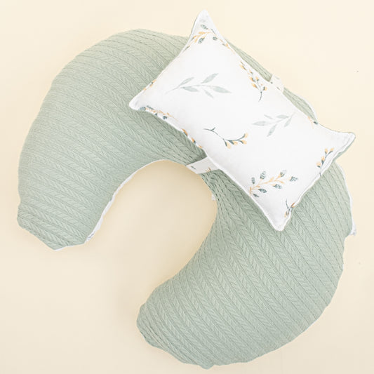 Emzirme Yastığı - Çift Taraflı - Mint Örgü - Yapraklar
