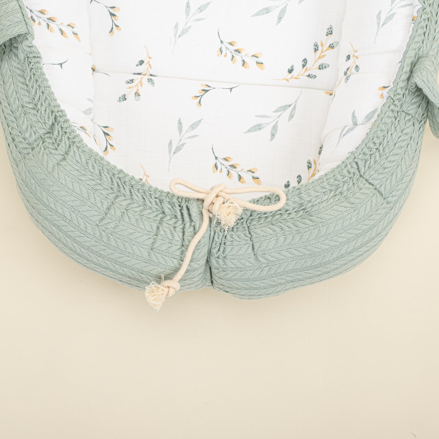 Babynest ve Yastık - Çift Taraflı - Mint Örgü - Yapraklar