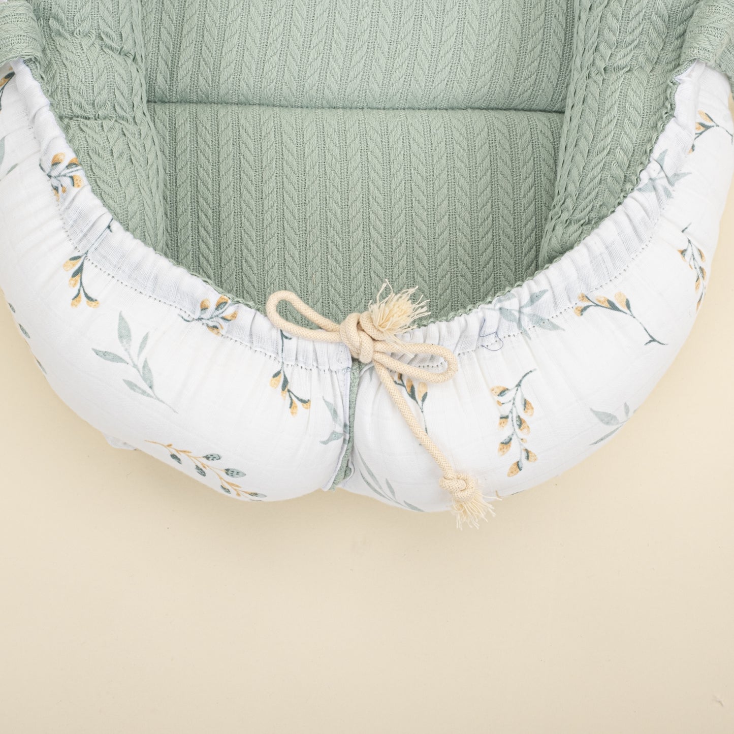 Babynest ve Yastık - Çift Taraflı - Mint Örgü - Yapraklar