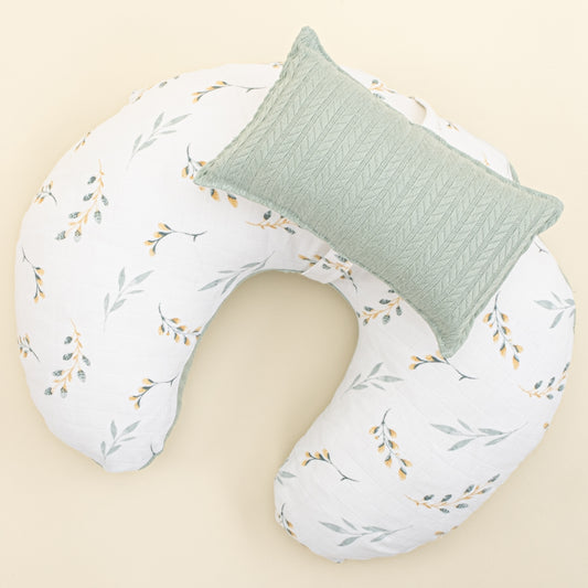 Emzirme Yastığı - Çift Taraflı - Mint Örgü - Yapraklar