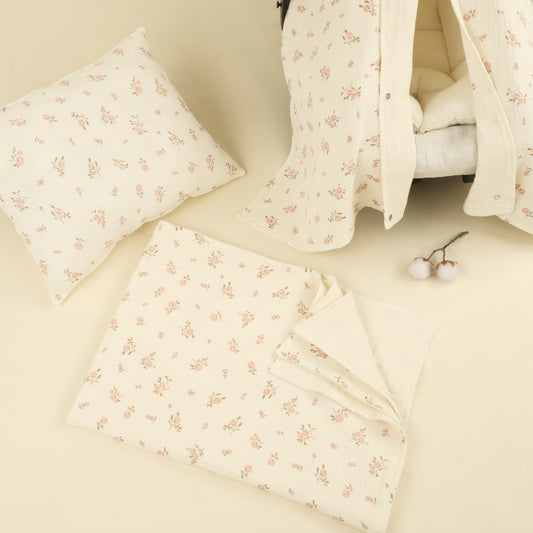 5 Parça İki Katlı Avantajlı Set - İki Katlı Krem - Soft Çiçekler