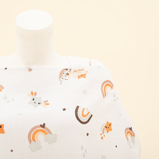 Çift Katlı Muslin Emzirme Önlüğü - Turuncu Gökkuşağı