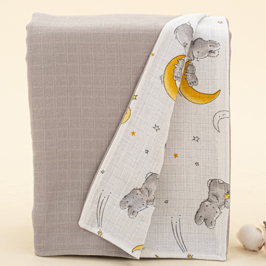 Çift Taraflı Muslin Örtü - Açık Gri Muslin - Gri Tavşan