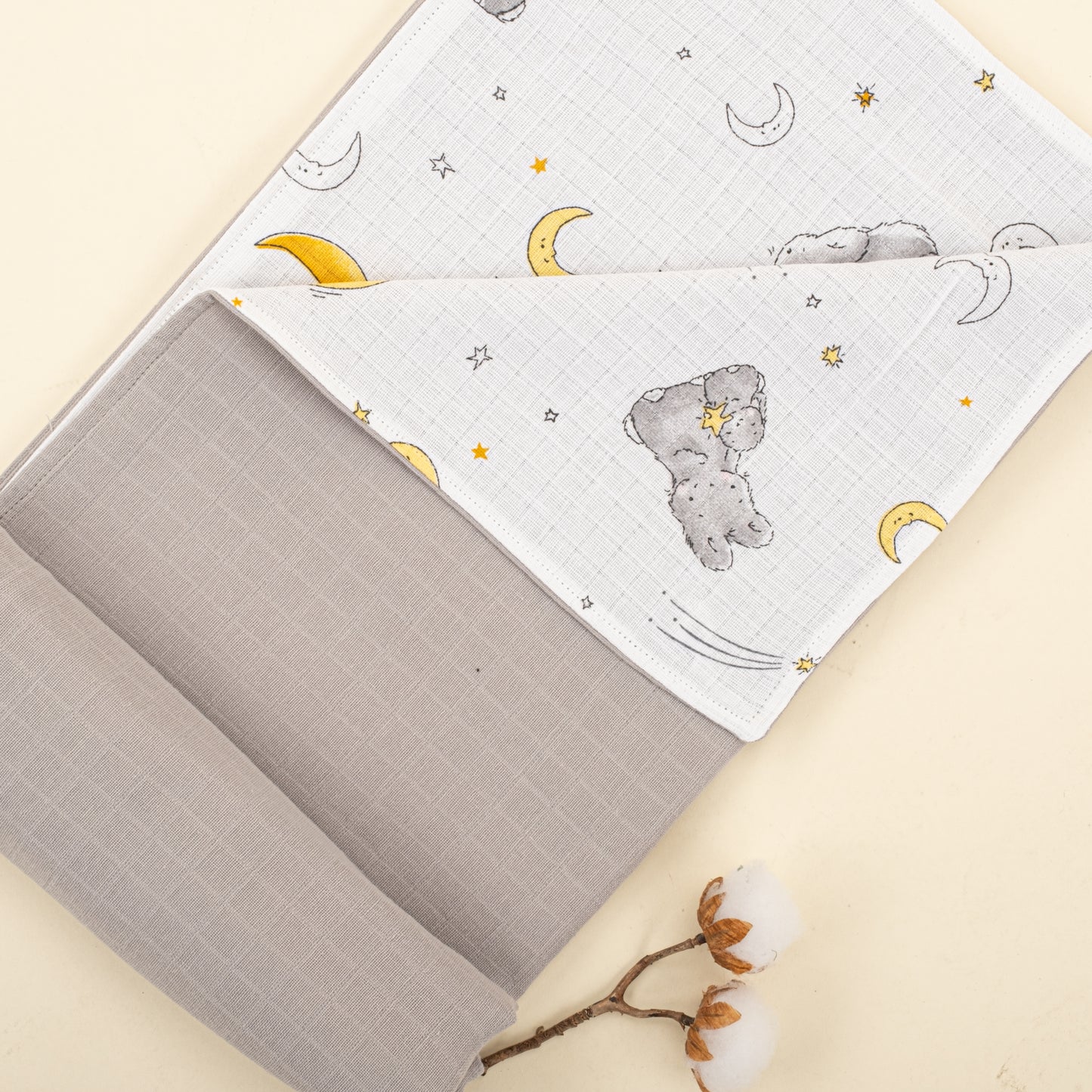 Çift Taraflı Muslin Örtü - Açık Gri Muslin - Gri Tavşan