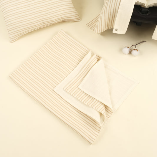 4 Parça İki Katlı Avantajlı Set - Kum Çizgili - Krem Muslin