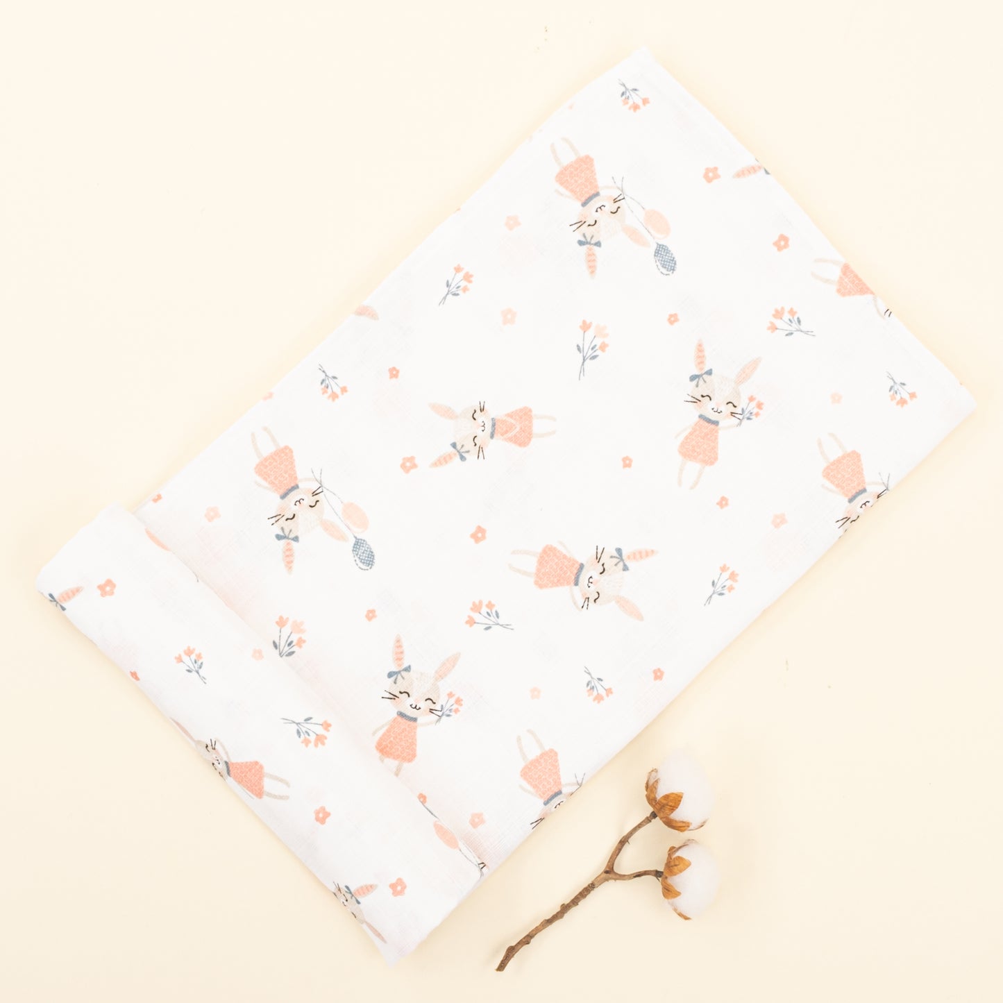 Dört Katlı Organik Muslin Set - Mercan - Tavşan