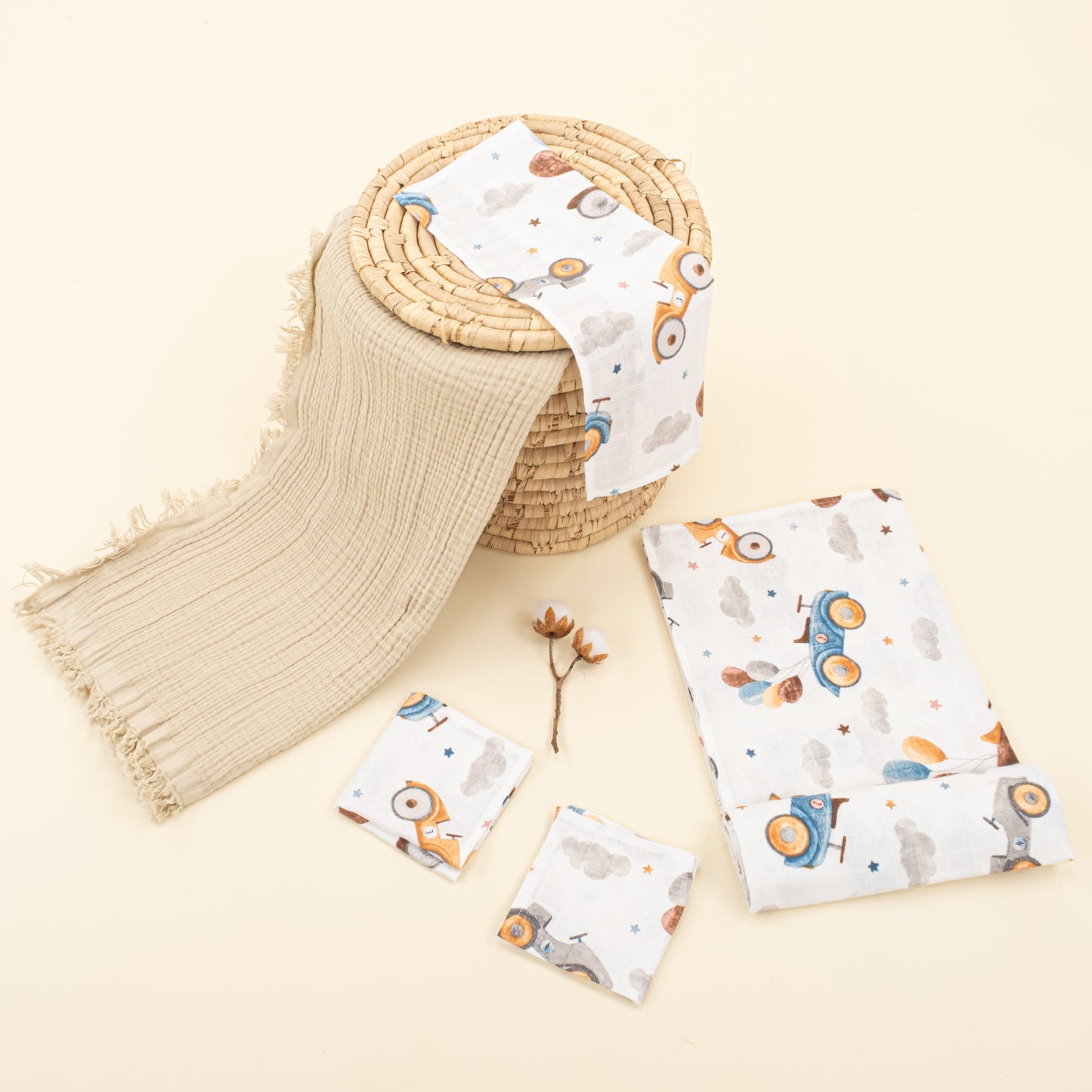 Dört Katlı Organik Muslin Set - Taş - Uçan Araba
