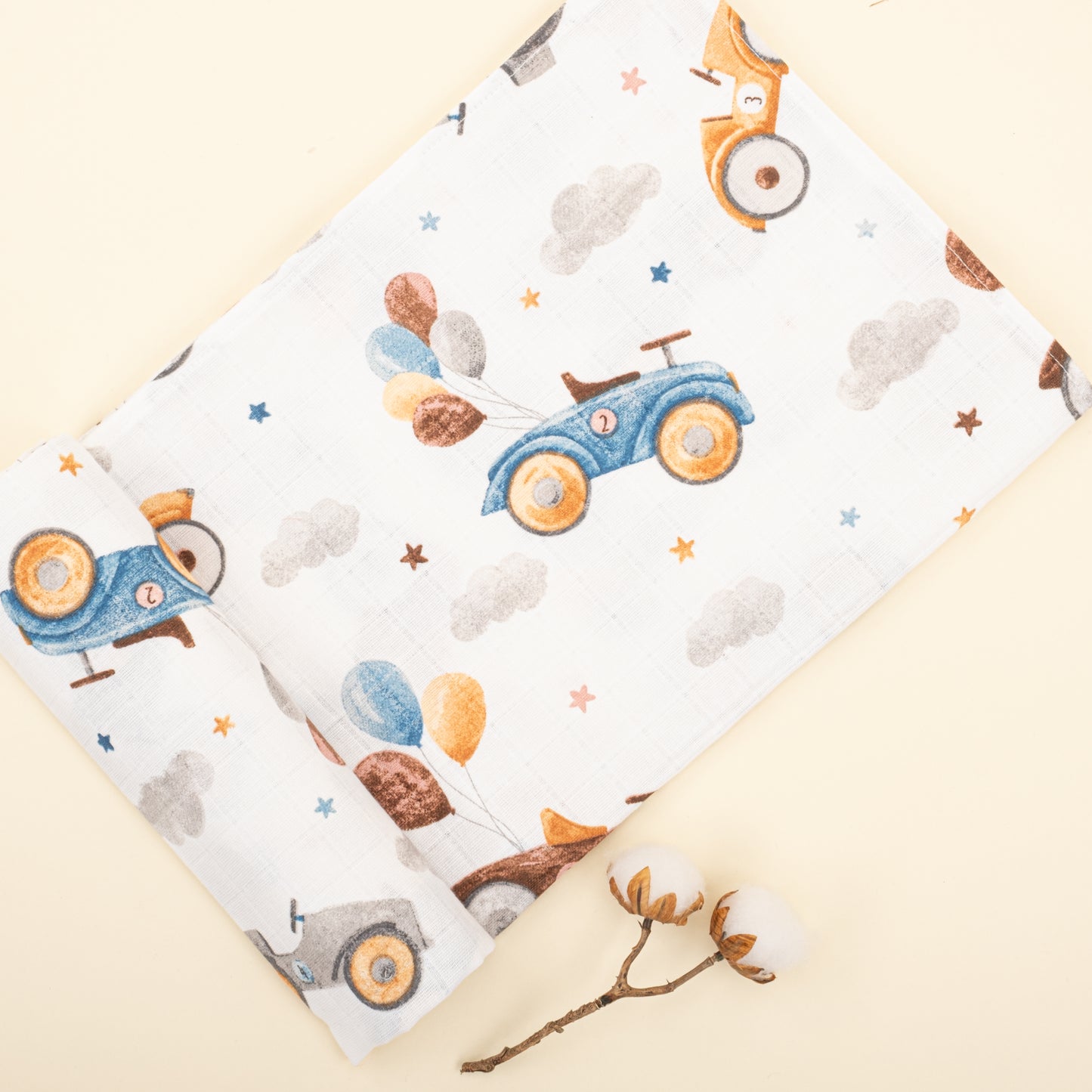Dört Katlı Organik Muslin Set - Taş - Uçan Araba