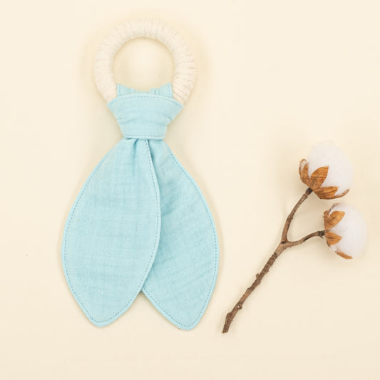 Diş Kaşıyıcı - Emzik Askısı - Salya Önlük Seti - Dört Katlı Turkuaz Muslin