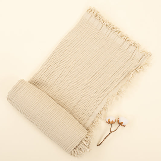 Dört Katlı Organik Muslin - Taş