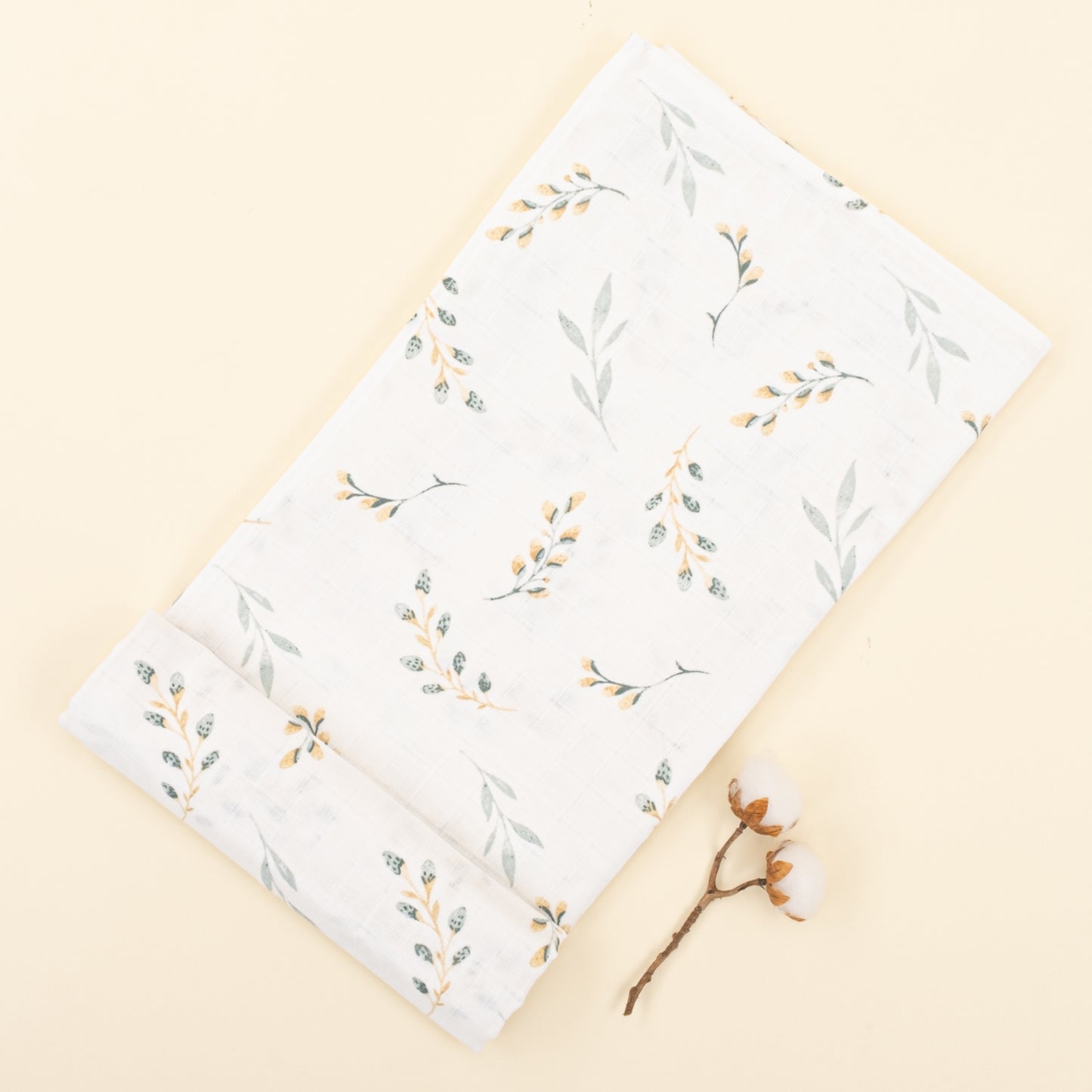 Dört Katlı Organik Muslin Set - Mint - Yapraklar