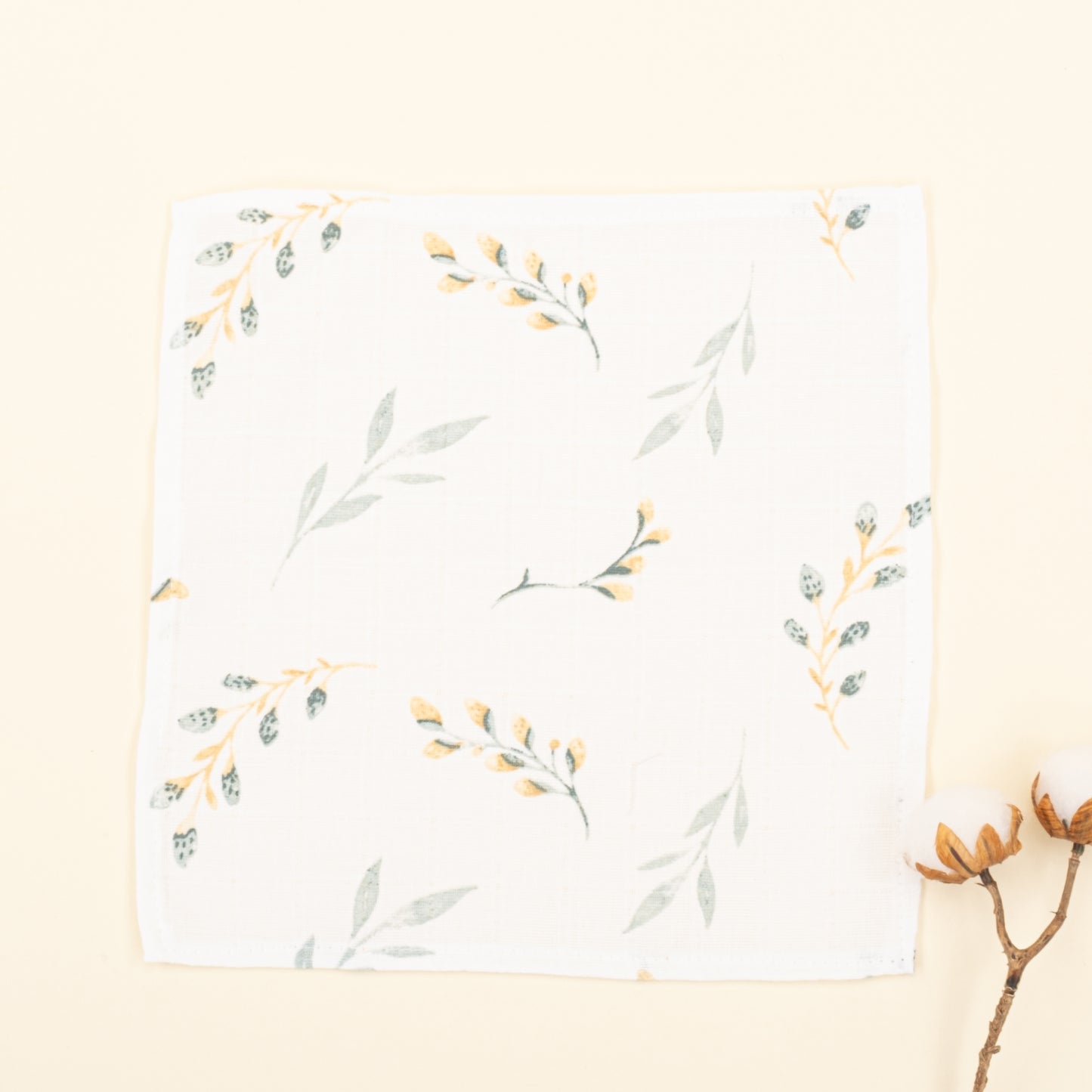 Dört Katlı Organik Muslin Set - Mint - Yapraklar