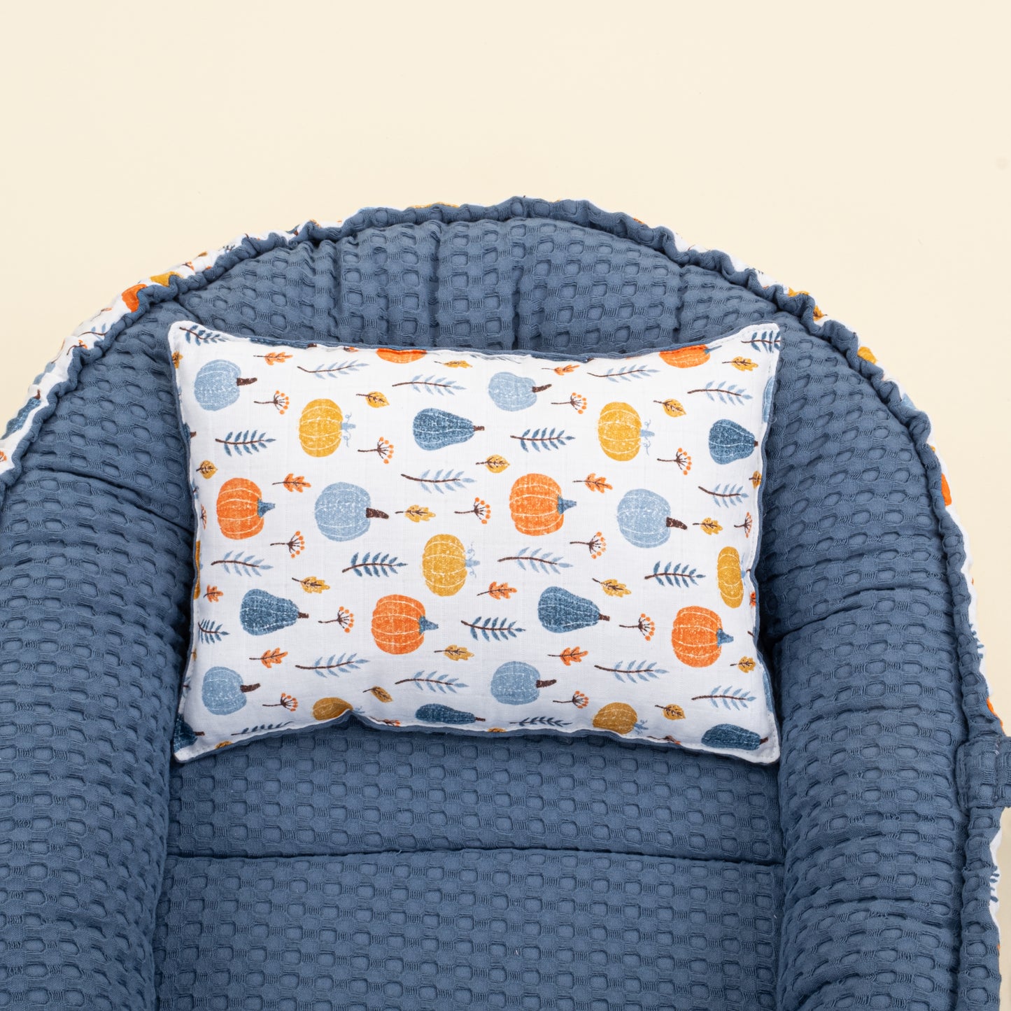 Babynest ve Yastık- Çift Taraflı - İndigo Havuz - Mavi Balkabağı