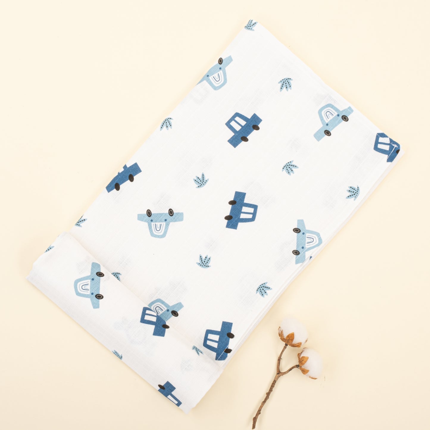 Dört Katlı Organik Muslin Set - İndigo - Mavi Arabalar