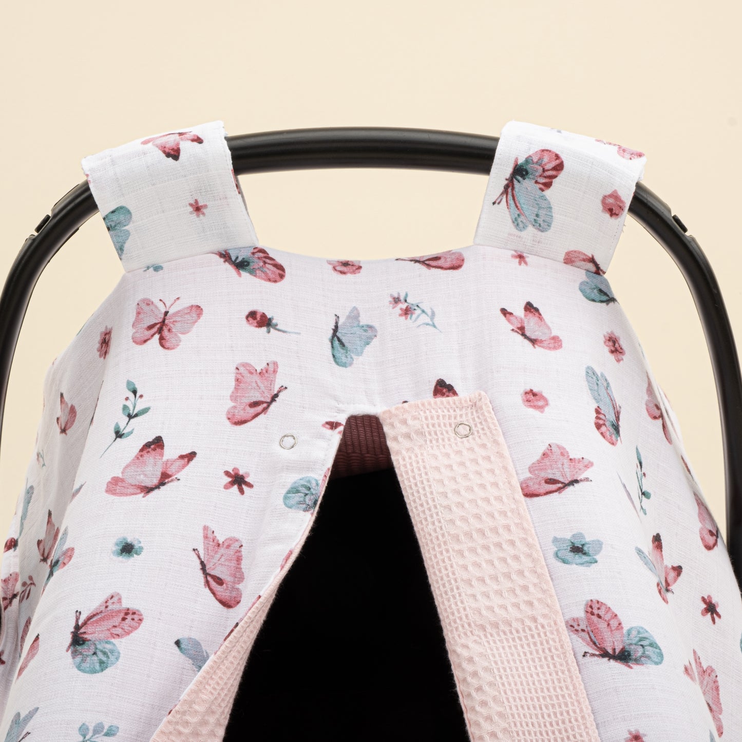 Puset Örtüsü - Çift Taraflı - Pembe Waffle - Kelebekler