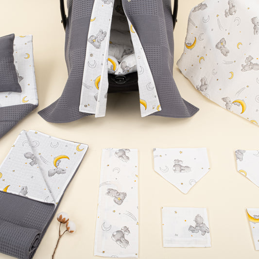 11 Parça Avantajlı Set - Çift Taraflı - Antrasit Waffle - Gri Tavşan