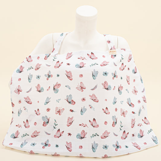 Çift Katlı Muslin Emzirme Önlüğü - Kelebekler