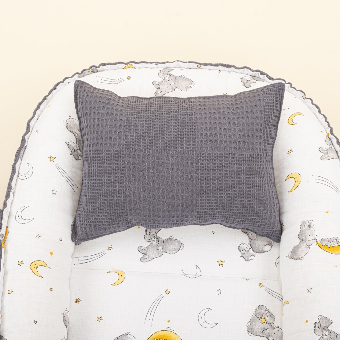 Babynest ve Yastık - Çift Taraflı - Antrasit Waffle - Gri Tavşan