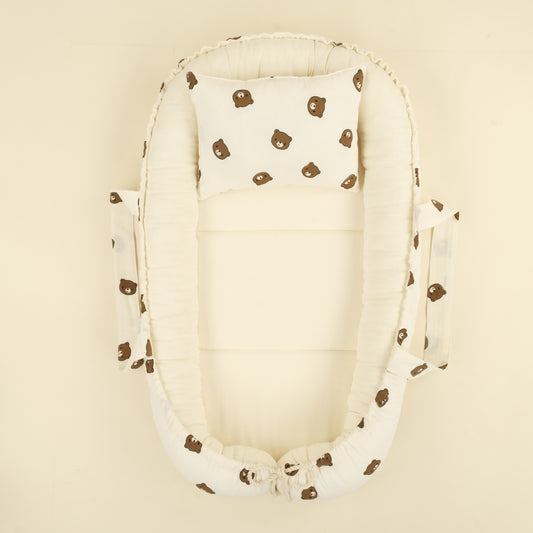 Babynest ve Yastık - Çift Taraflı - İki Katlı Bear - Krem Muslin