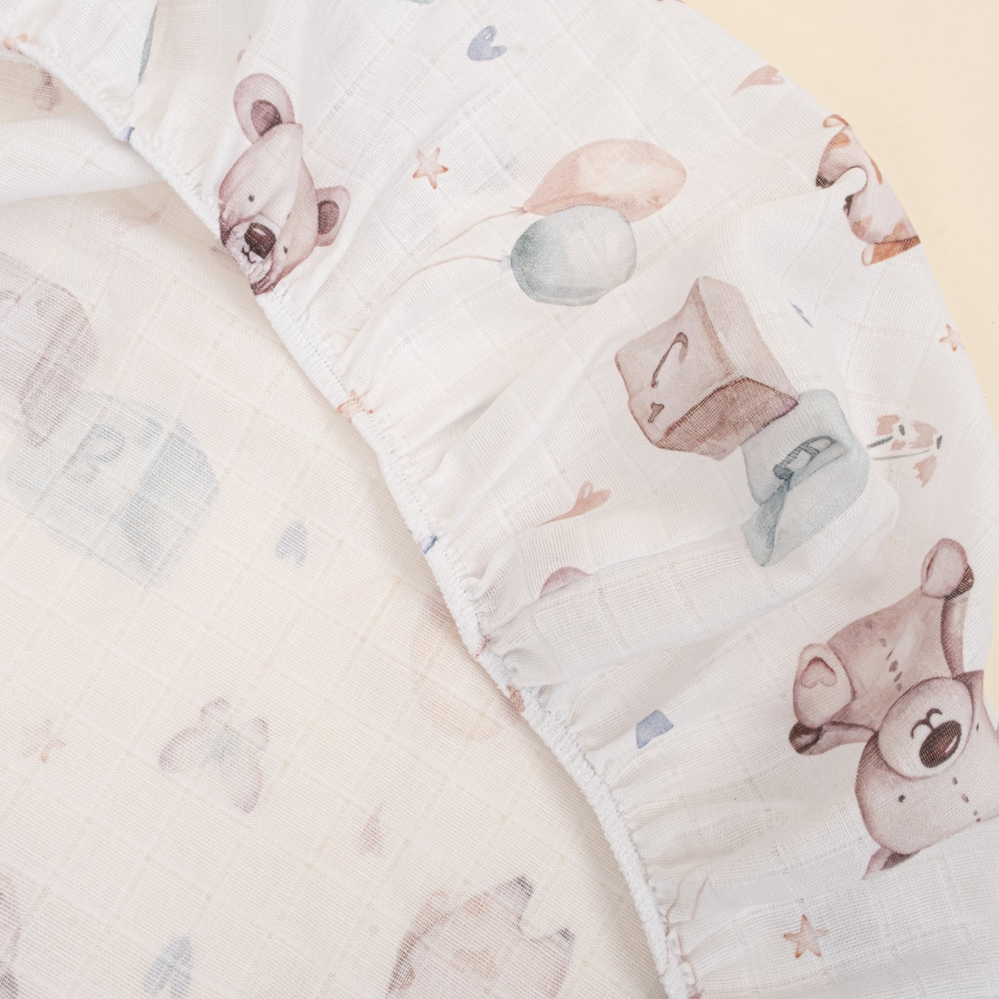 Bebek Lastikli Çarşaf ve Yastık Kılıfı - Dijital Baskı Muslin - Sevimli Ayıcıklar