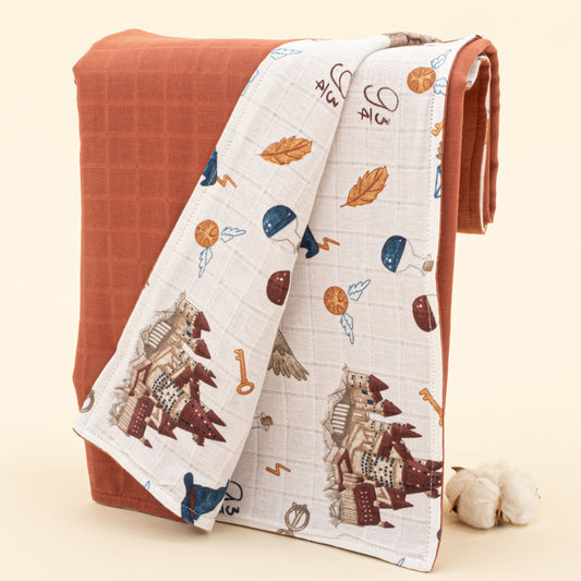 Çift Taraflı Muslin Örtü - Koyu Kiremit Muslin - Harry