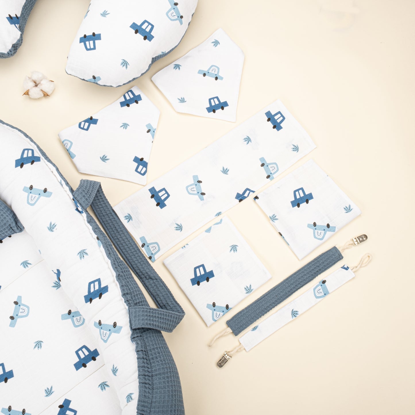 18 Parça Full Set - Çift Taraflı - Koyu Mavi Petek - Mavi Arabalar