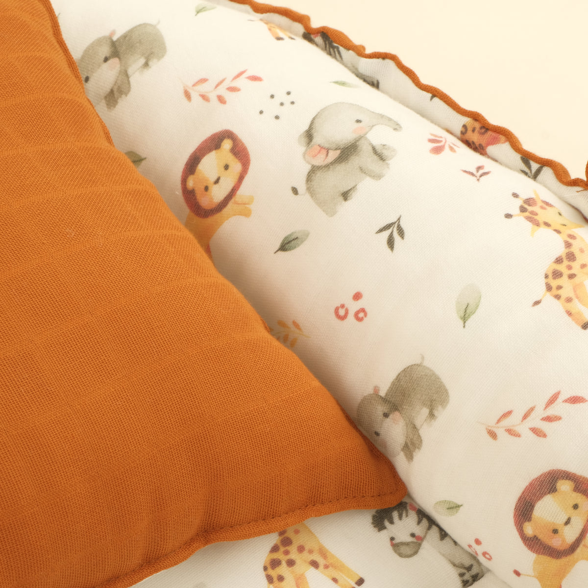 Babynest ve Yastık - Çift Taraflı - İki Katlı Safari - Kiremit Muslin