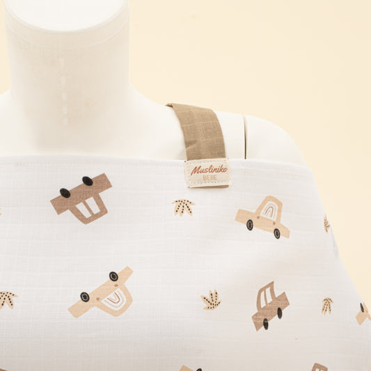 Çift Katlı Muslin Emzirme Önlüğü - Kahverengi Arabalar