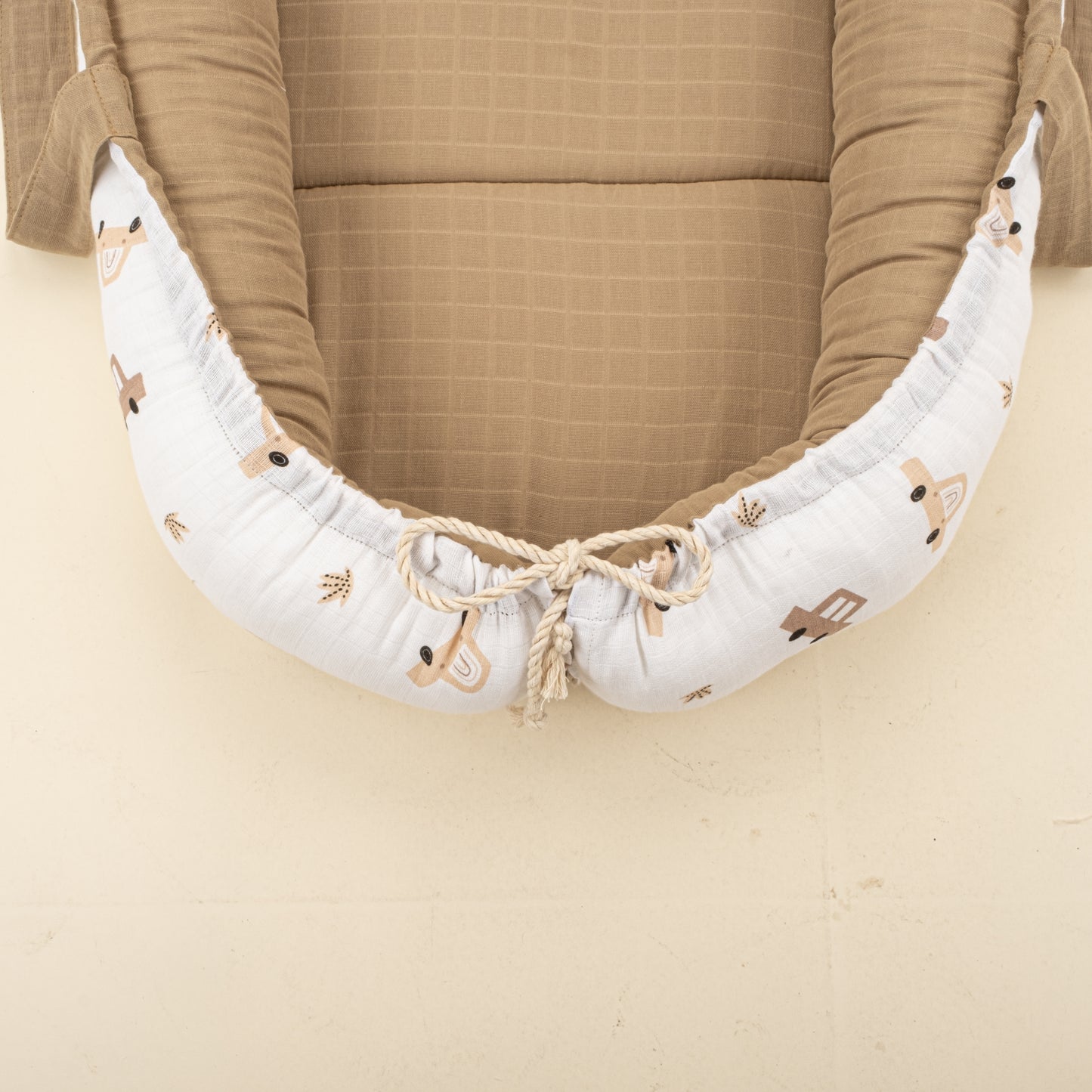 Babynest ve Yastık - Çift Taraflı - Toprak Muslin - Kahverengi Arabalar