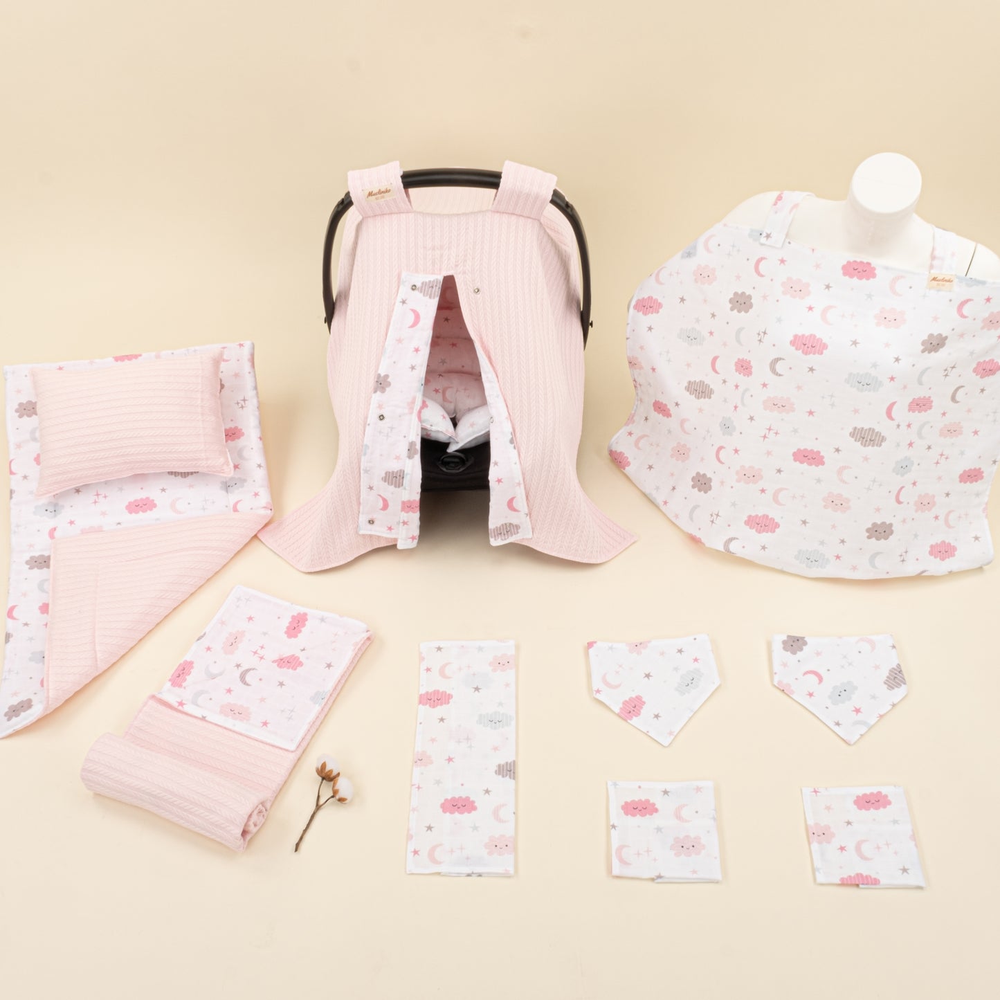 11 Parça Avantajlı Set - Çift Taraflı - Şeker Pembe Örgü - Pembe Bulut