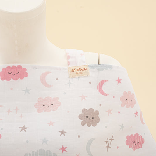 Çift Katlı Muslin Emzirme Önlüğü - Pembe Bulut