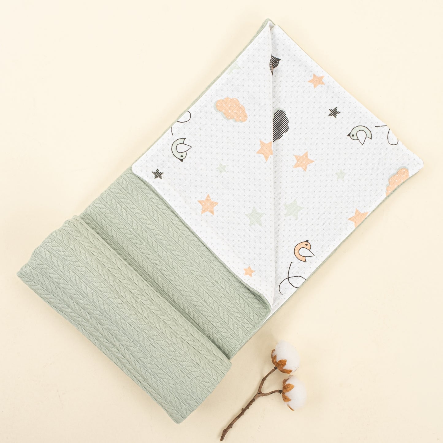 Pike Battaniye - Çift Taraflı - Mint Örgü - Kuş