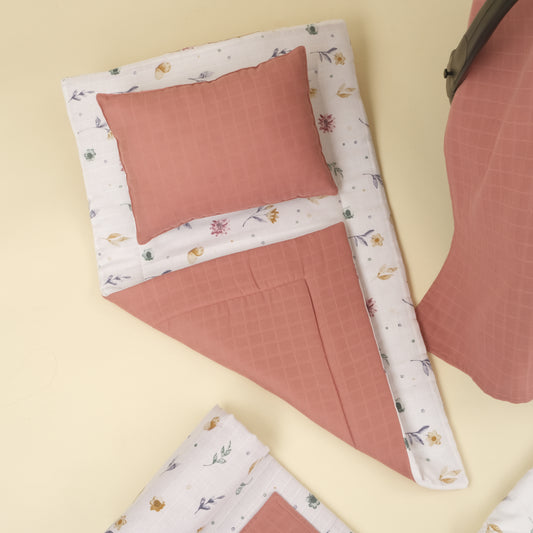 14 Parça Avantajlı Set - Çift Taraflı - Filizler - Gül Kurusu Muslin