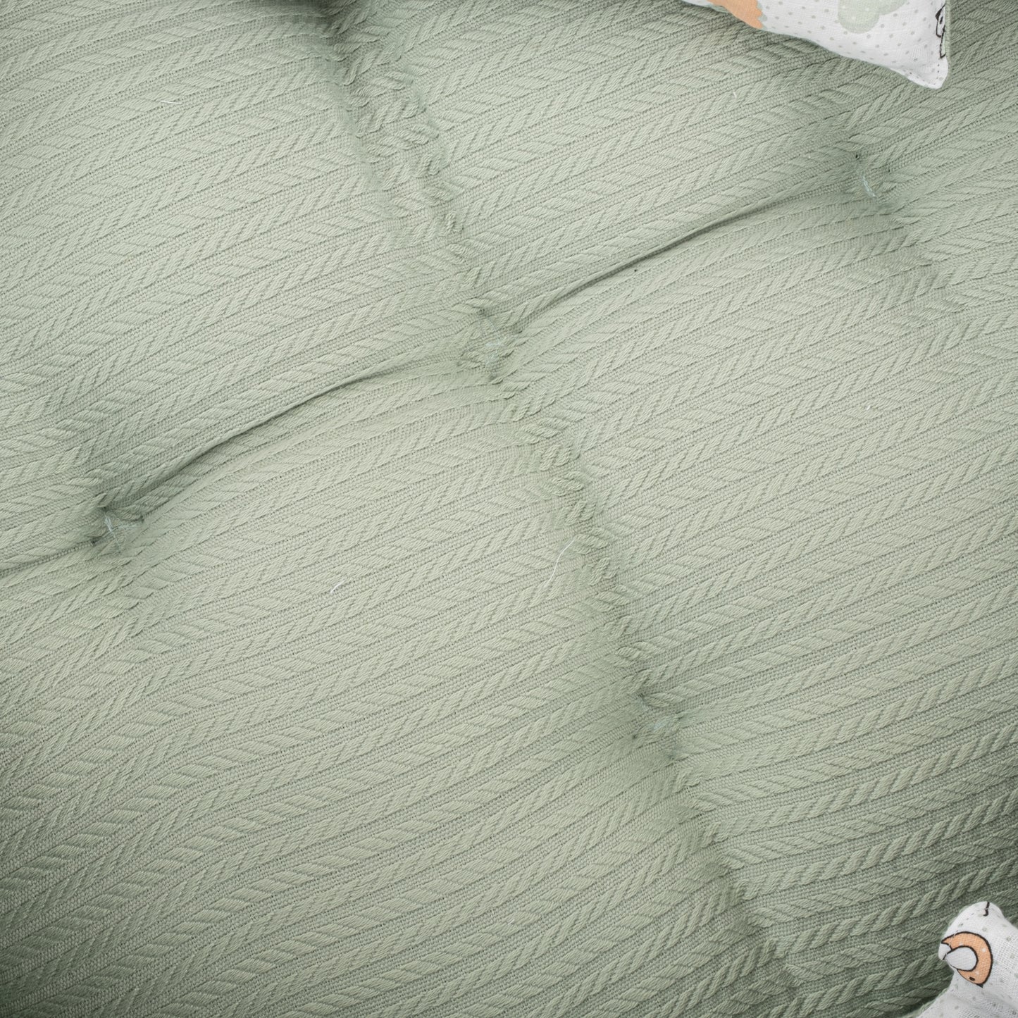 Yuvarlak Babynest ve Yastık - Çift Taraflı - Mint Örgü - Kuş