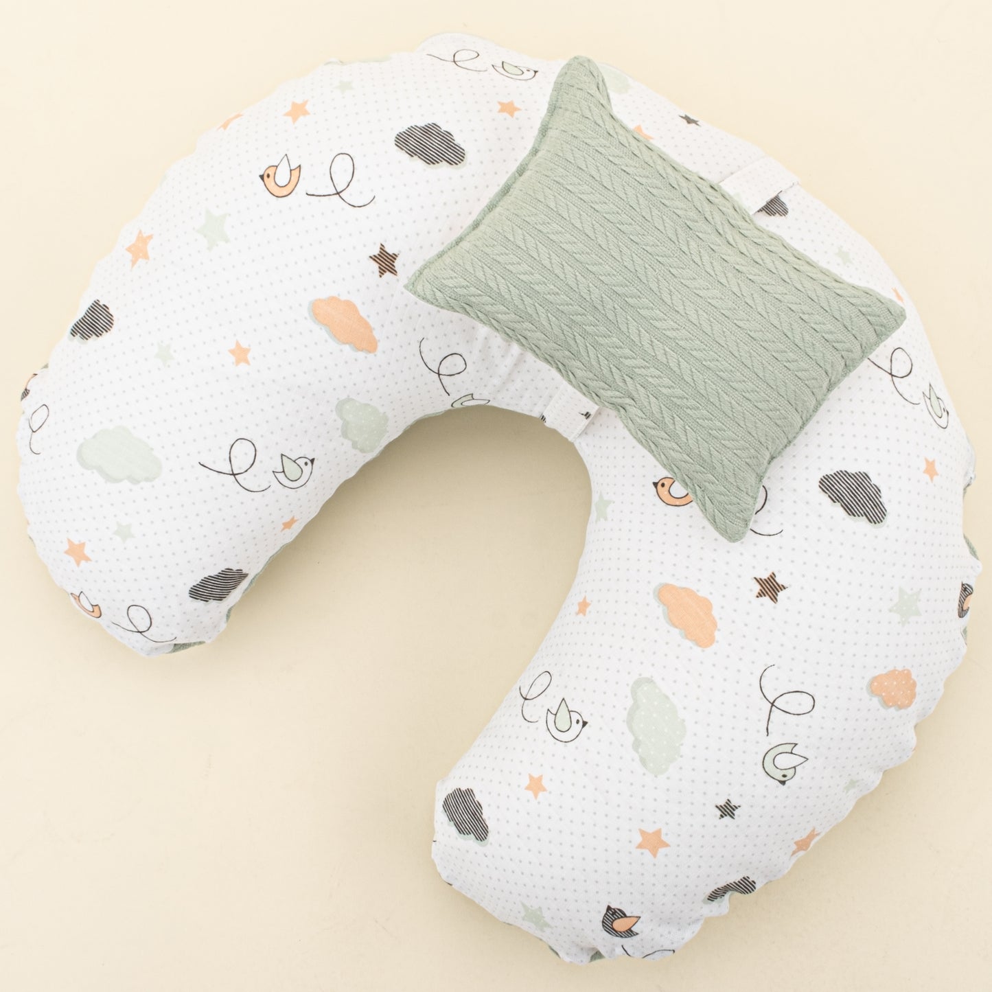 Emzirme Yastığı - Çift Taraflı - Mint Örgü - Kuş