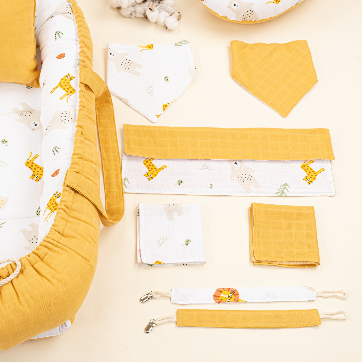 18 Parça Full Set - Çift Taraflı - Hardal Muslin - Aslan
