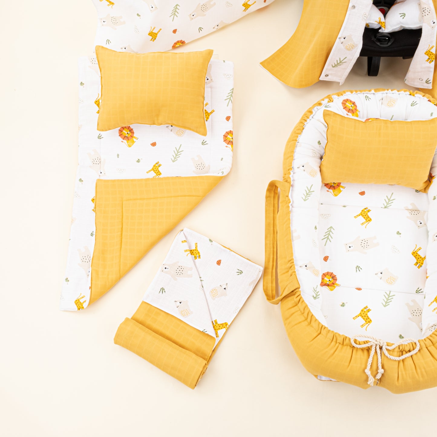 18 Parça Full Set - Çift Taraflı - Hardal Muslin - Aslan