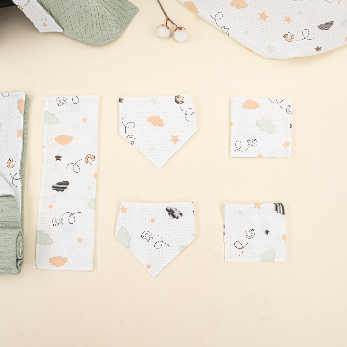 9 Parça Avantajlı Set - Çift Taraflı - Mint Örgü - Kuş