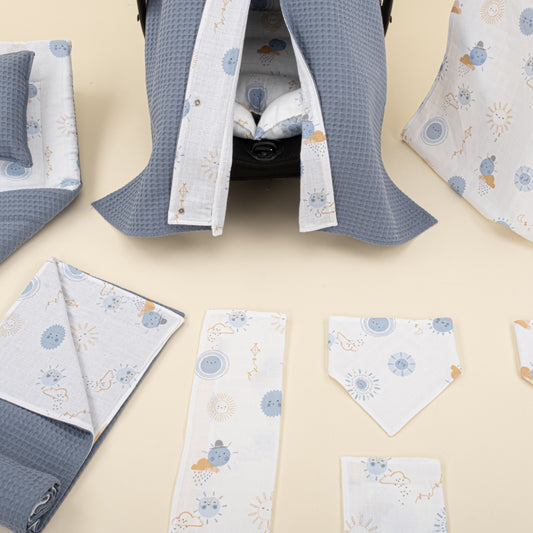 11 Parça Avantajlı Set - Çift Taraflı - Açık İndigo Petek - Mavi Güneş