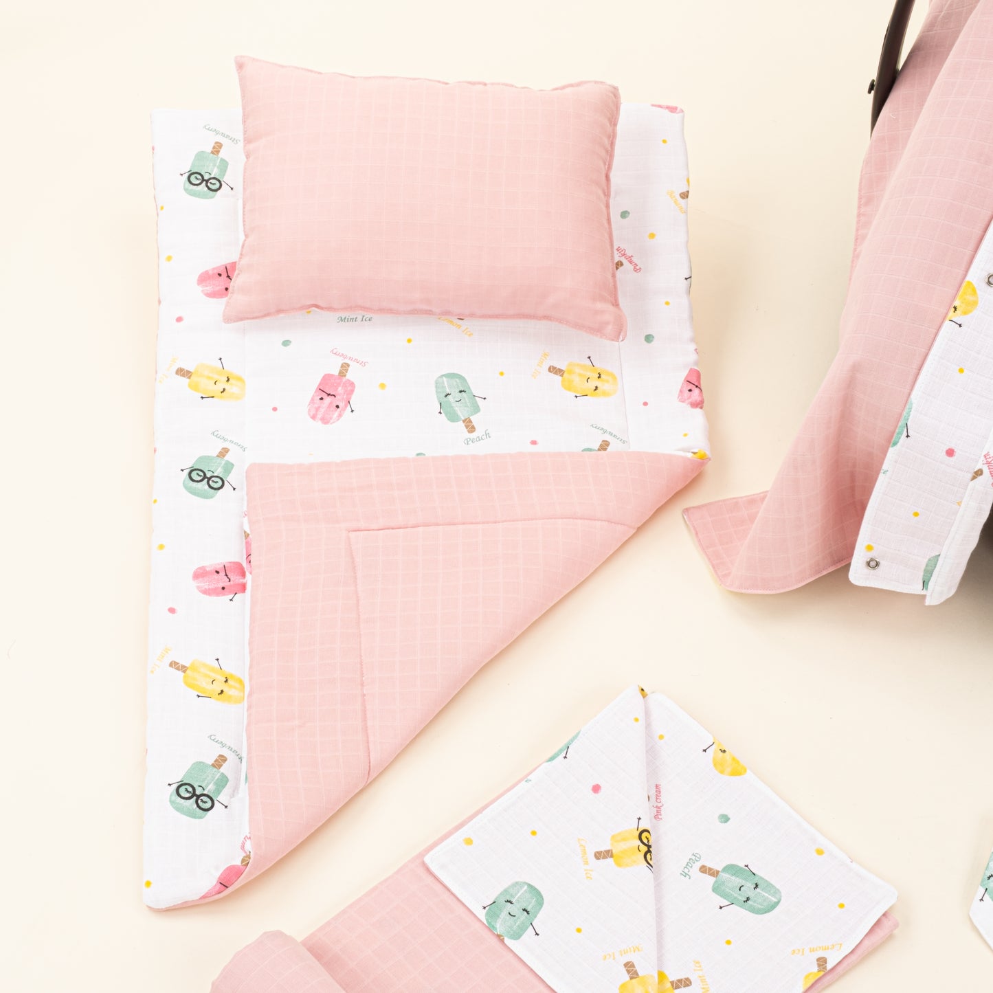 11 Parça Avantajlı Set - Çift Taraflı - Pudra Muslin - Dondurma