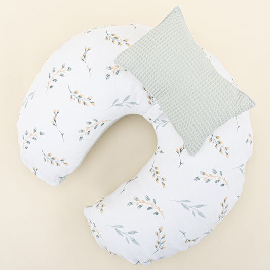 Emzirme Yastığı - Çift Taraflı - Açık Yeşil Petek - Yapraklar