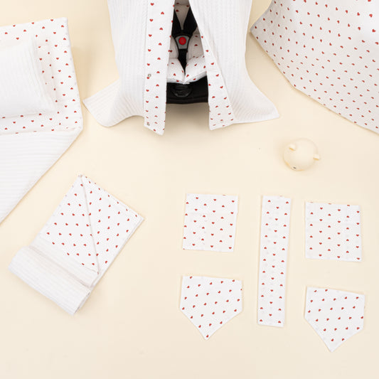 11 Parça Avantajlı Set - Çift Taraflı - Beyaz Örgü - Kırmızı Kalp