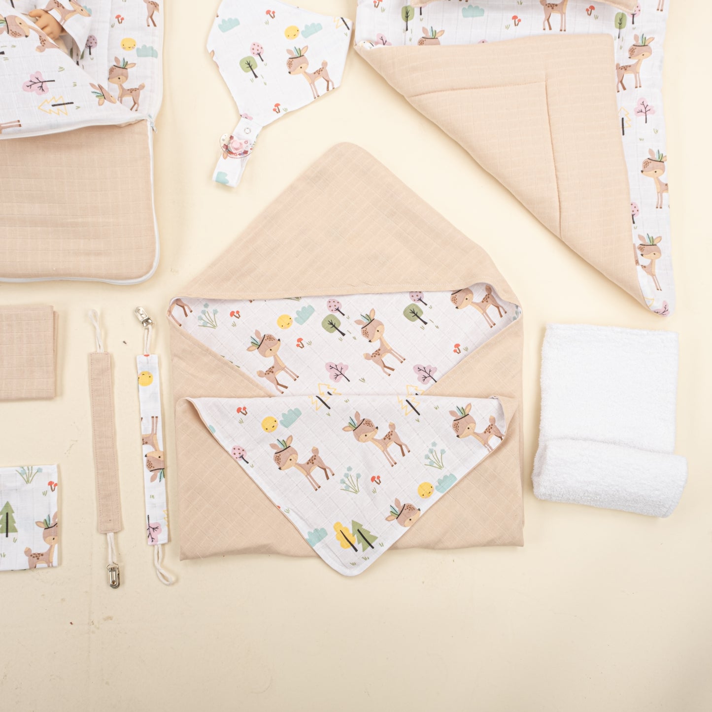 25 Parça Full Set - Çift Taraflı - Kumsal Beji Muslin - Ceylan