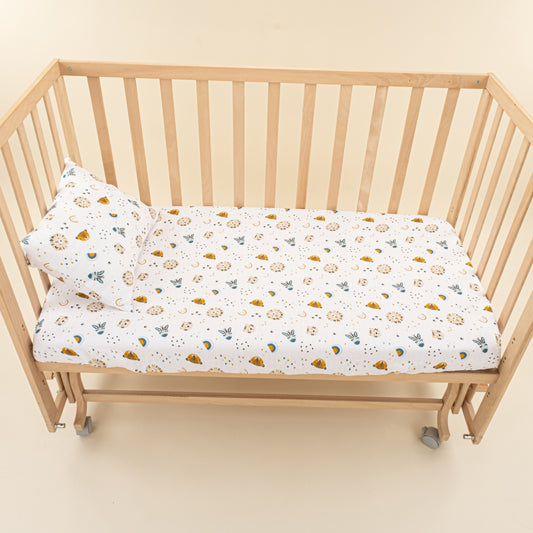 Bebek Muslin Nevresim Seti (Yorgan Kılıfı,Yastık Kılıfı,Lastikli Çarşaf) - Krem Muslin - Zoo