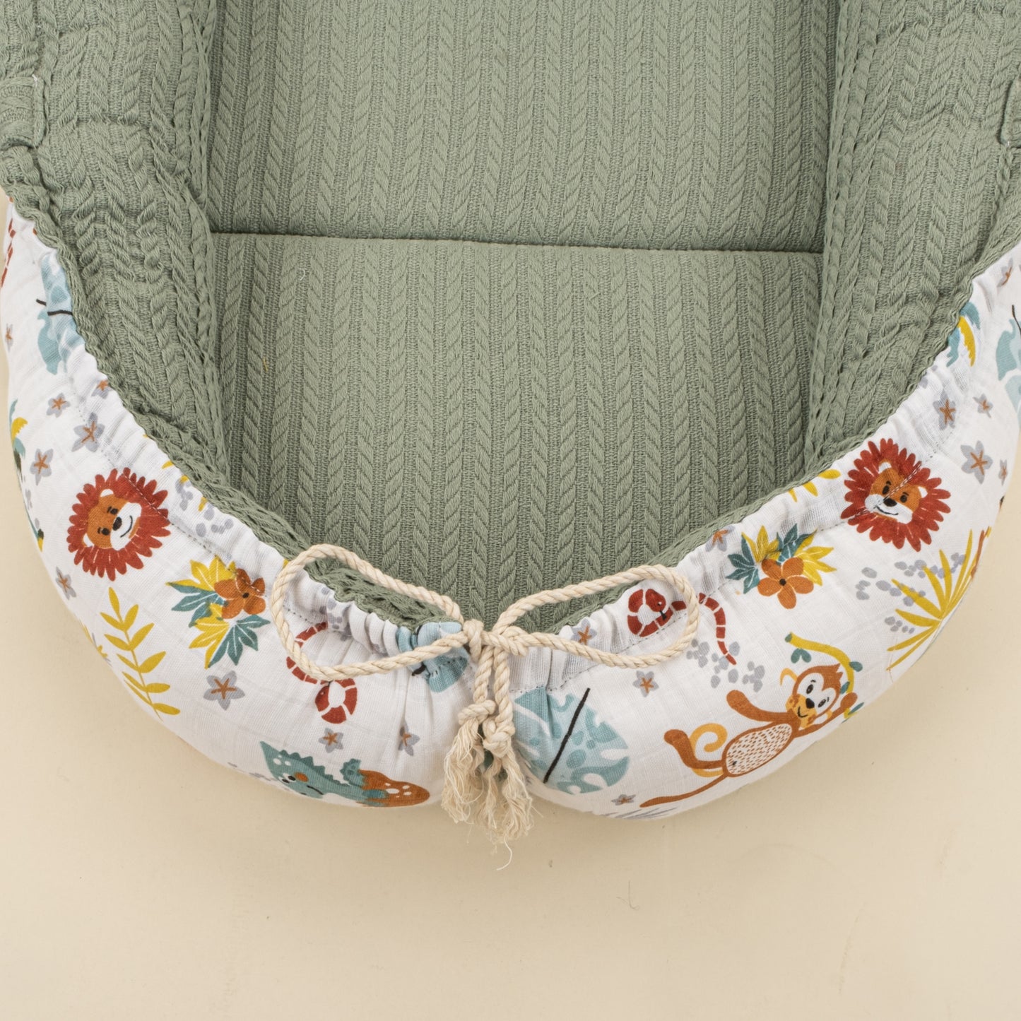 Babynest ve Yastık - Çift Taraflı - Koyu Yeşil Örgü - Hayvanat Bahçesi