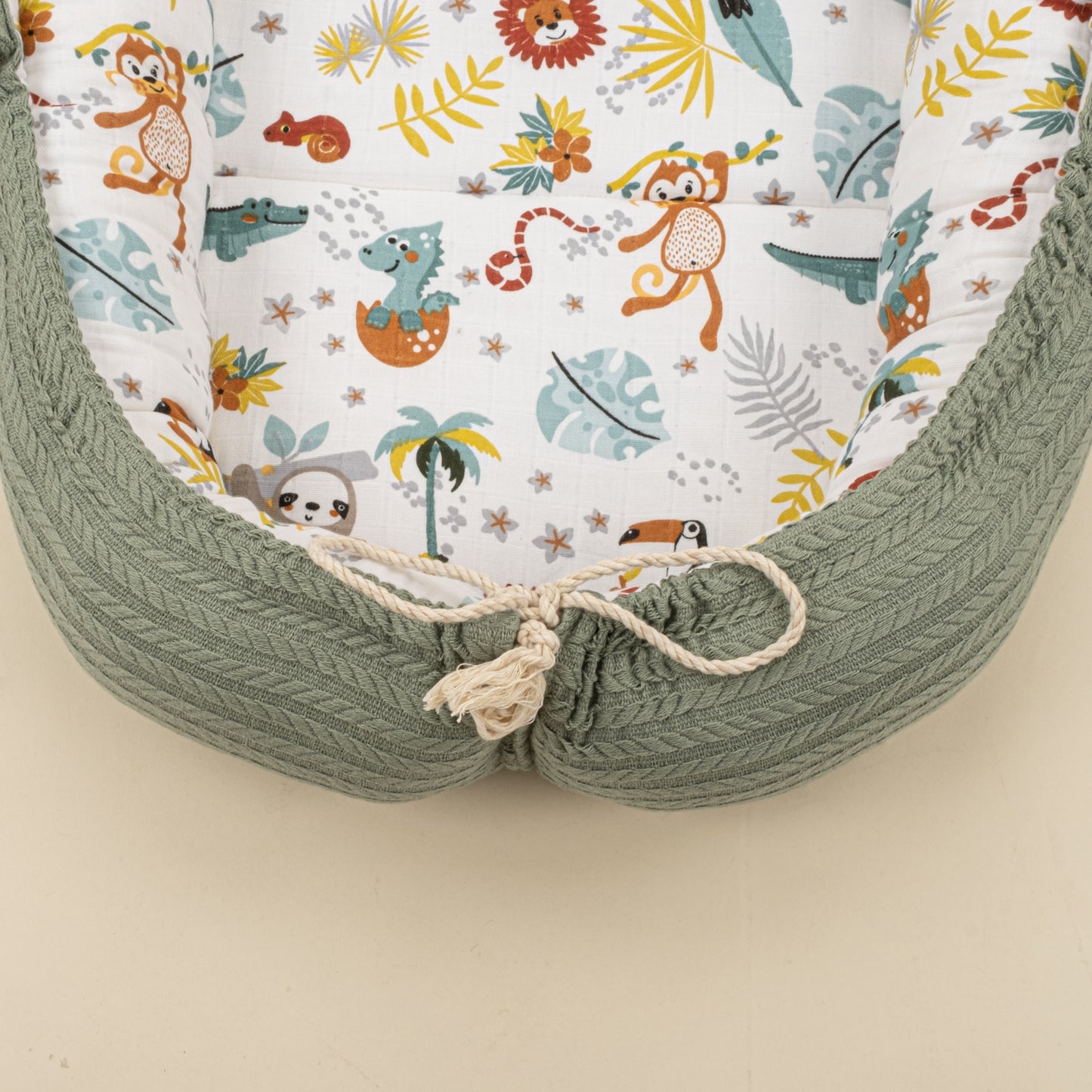 Babynest ve Yastık - Çift Taraflı - Koyu Yeşil Örgü - Hayvanat Bahçesi
