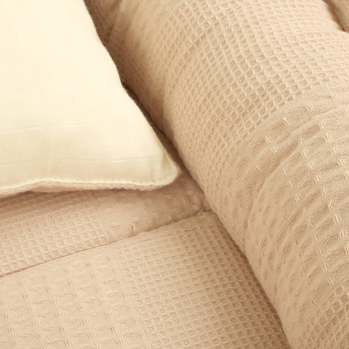 Babynest ve Yastık - Çift Taraflı - Bej Waffle - Krem Muslin