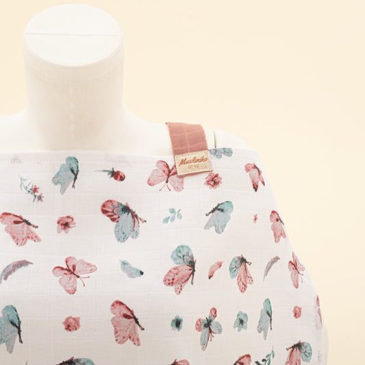 Çift Katlı Muslin Emzirme Önlüğü - Kelebekler
