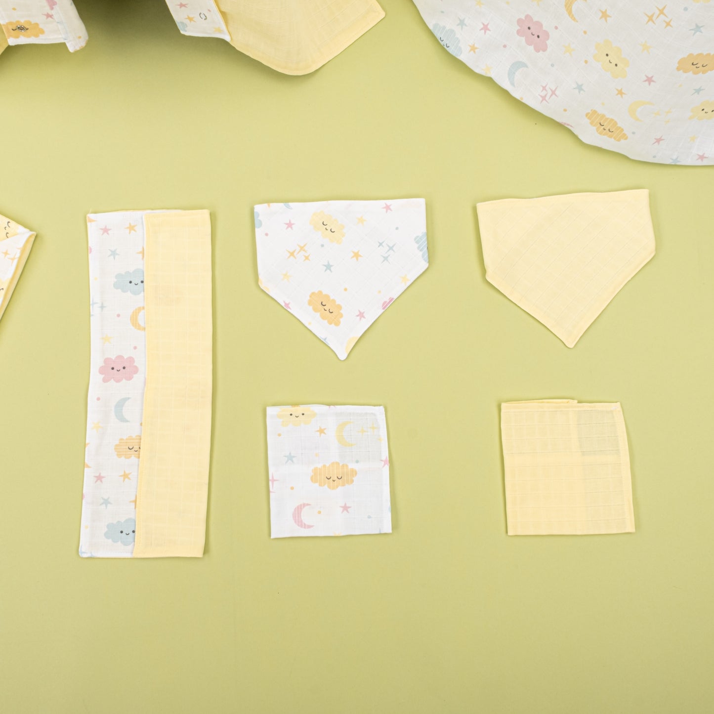 11 Parça Avantajlı Set - Çift Taraflı - Sarı Muslin - Sarı Bulut